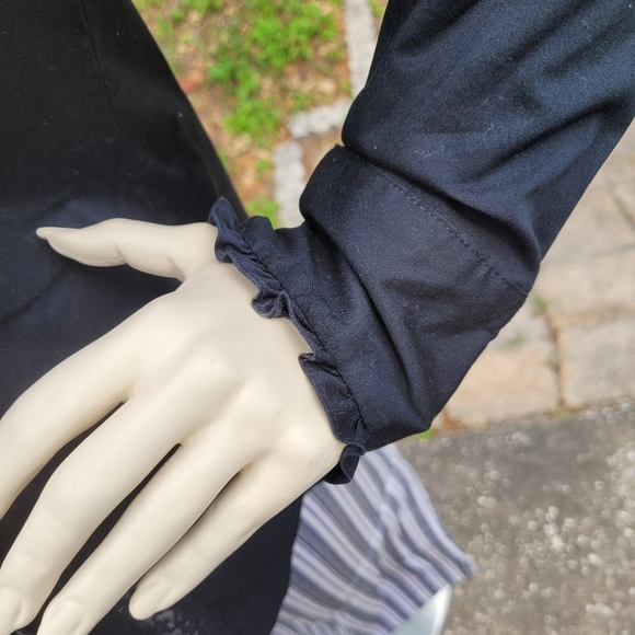 [EUC]Apostrophe Stretch Black Long-Sleeve Button-Down Dress Shirt w/ Lace Panels - Picture 4 of 16